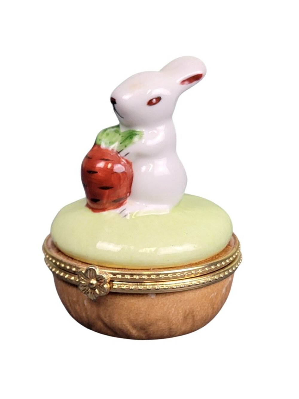 Vintage Porcelain Hinged Trinket Box Rabbit Garden Easter Decor Jewelry Storage
